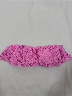 aerie Pink Crochet Ruffle Bandeau Bikini Top